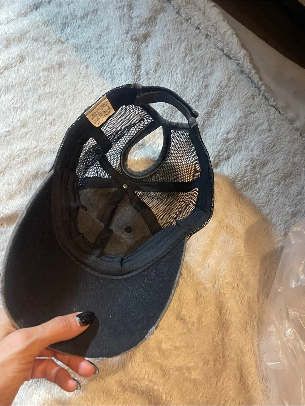 Distressed Black Mesh Back womens Trucker Hat